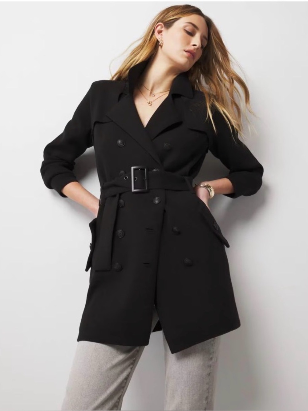 WHBM Black Sweater Trench Coat